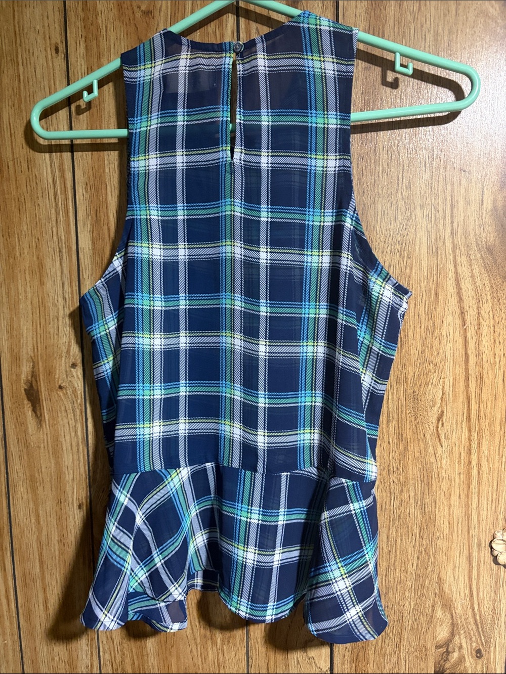 Hollister Navy Plaid Peplum Top with Lace Collar - Picture 4 of 4